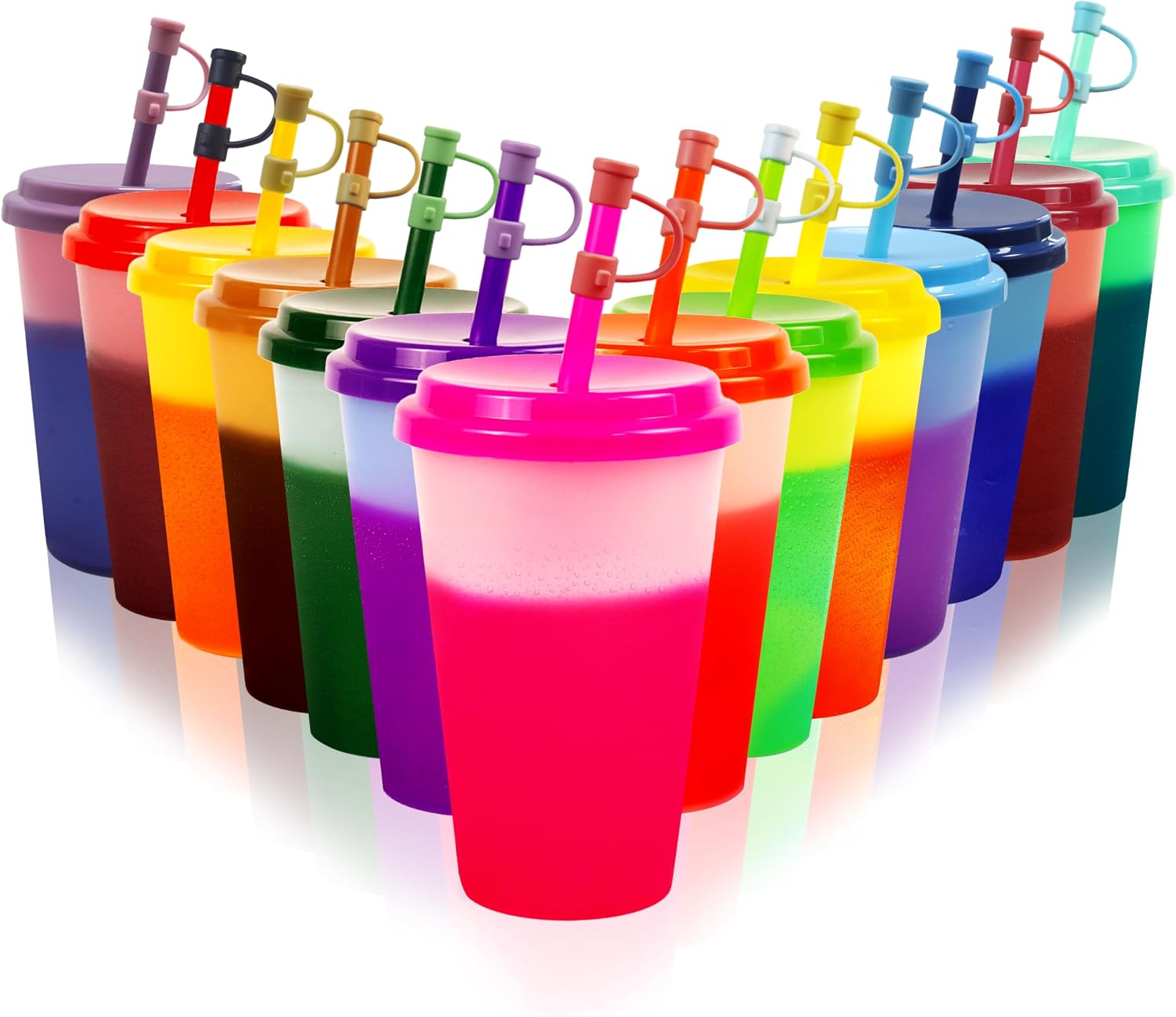 Thermobecher – aus Silikon, mit Strohhalm, 14 Stück, 350ml