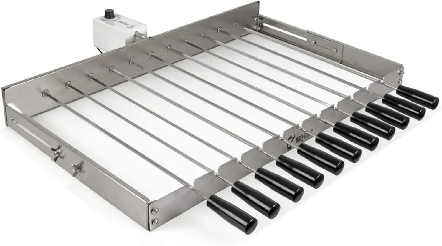 BBQ-Toro Rotisserie-Aufsatz aus Edelstahl mit 11 Spießen und elektrischem Motor | Verstellbare Größe 70 x 26-40 cm | Inklusive Netz- und USB-Anschluss